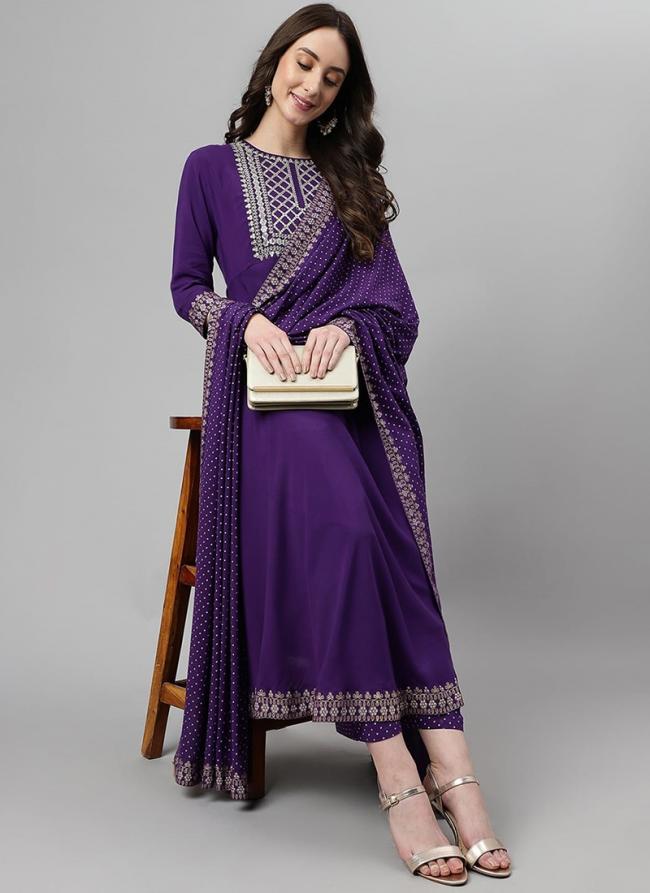 Rayon Purple Festival Wear Embroidery Work Readymade Salwar Suit